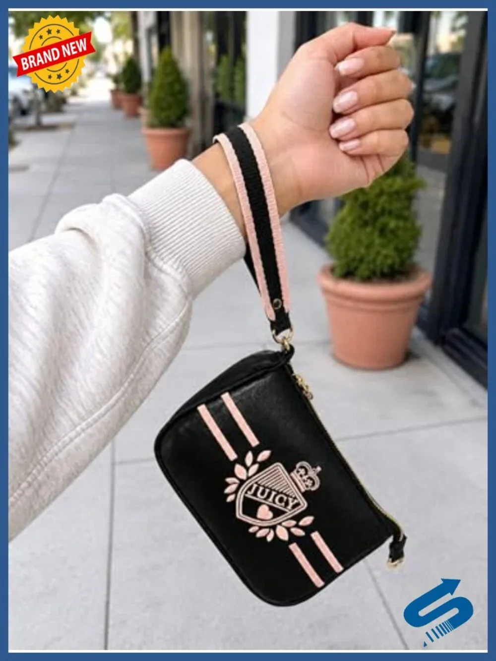 Women's Convertible Wristlet Handbag Faux Leather Gold-Tone Hardware Zip Closure